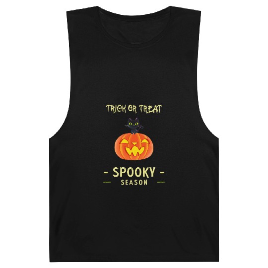 Spooky Season Trick or Treat Cat on Pumpkin Barnard Tanks