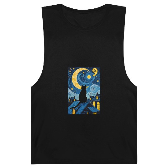 Halloween Starry Night Black Cat Comma La Harris Barnard Tanks