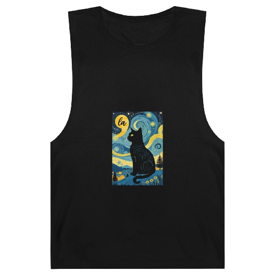 Halloween Starry Night Black Cat Comma La Harris Barnard Tanks