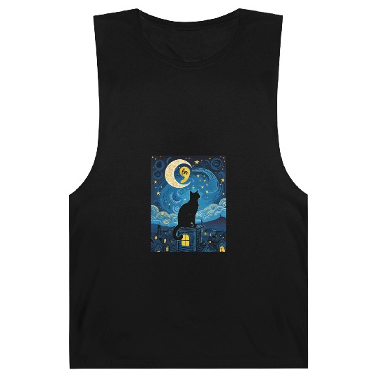Halloween Starry Night Black Cat Comma La Harris Barnard Tanks