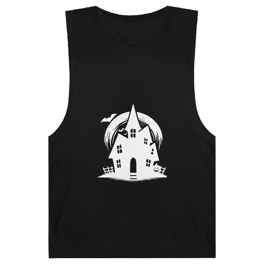 Bat Full Moon Haunted House Halloween Tattoo Barnard Tanks