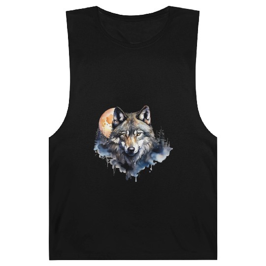 Wolf Portrait Under Full Moon Design Barnard Tanks