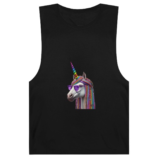 Rainbow Unicorn with Braids and Sunglasses Swag Barnard Tanks