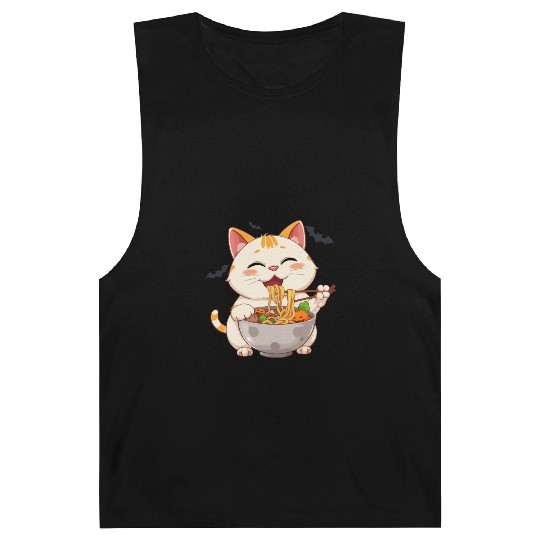 cat ramen Halloween anime kawaii neko eating noodl Barnard Tanks