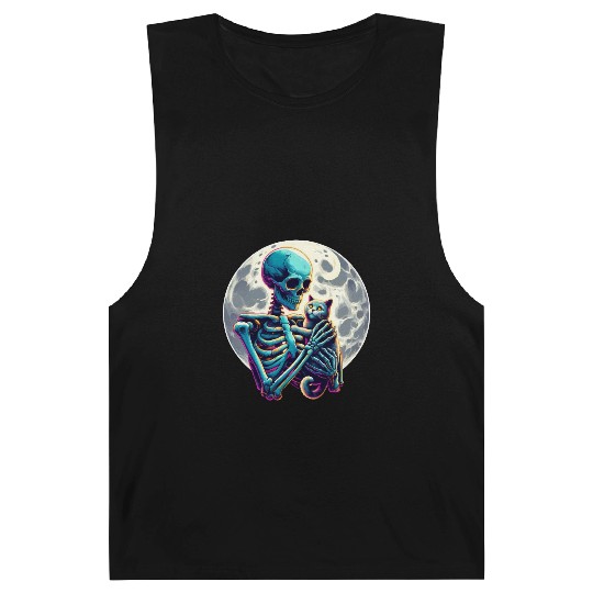 Skeleton Cute Cat Skull Kitty Halloween Barnard Tanks
