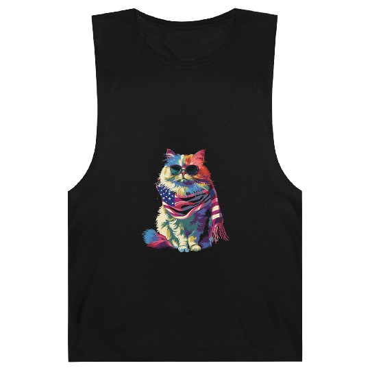 Persian Cat Patriotic US Flag Sunglasses Popart Barnard Tanks