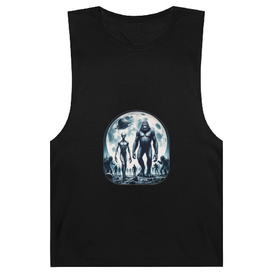 Alien And Bigfoot Sasquatch Moon Barnard Tanks