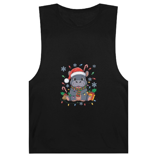 Cute Christmas Hippo - Holiday Lights and Gifts Barnard Tanks