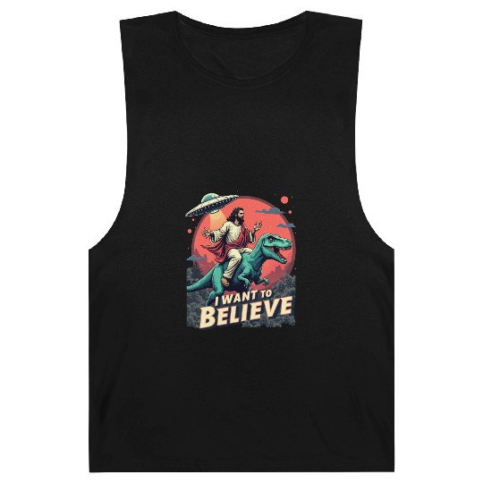 Jesus Riding a Dinosaur with UFO - I Want to Belie Barnard Tanks
