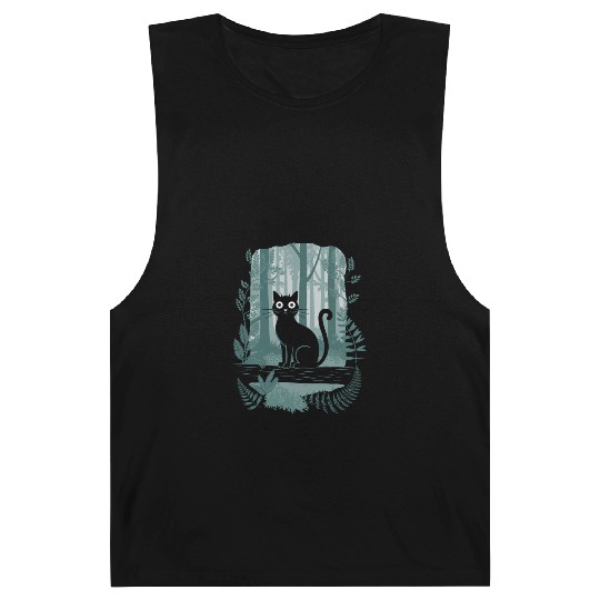 Cottagecore Black Cat In enchanting Forest Barnard Tanks