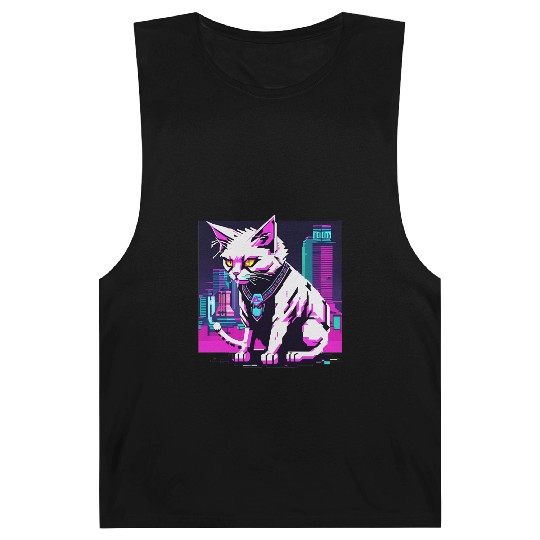 Neon Cyberpunk Cat Barnard Tanks
