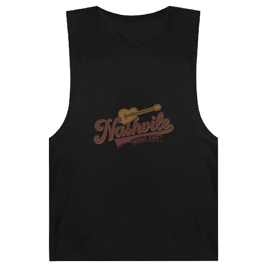 Nashville Music City Logo with Guitar Illustration Barnard Tanks
