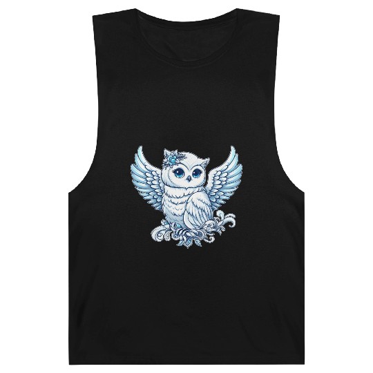 Cute snowy owl blue eyes angel wings cartoon Barnard Tanks