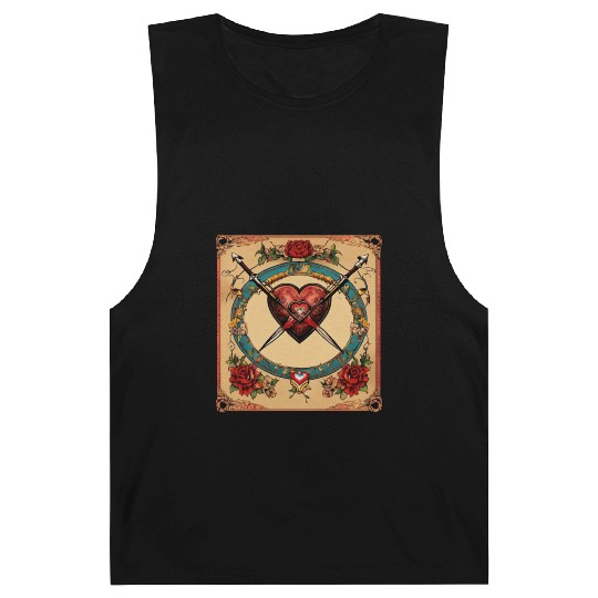 Traditional Tattoo Heart with Cupid Bow Barnard Tanks