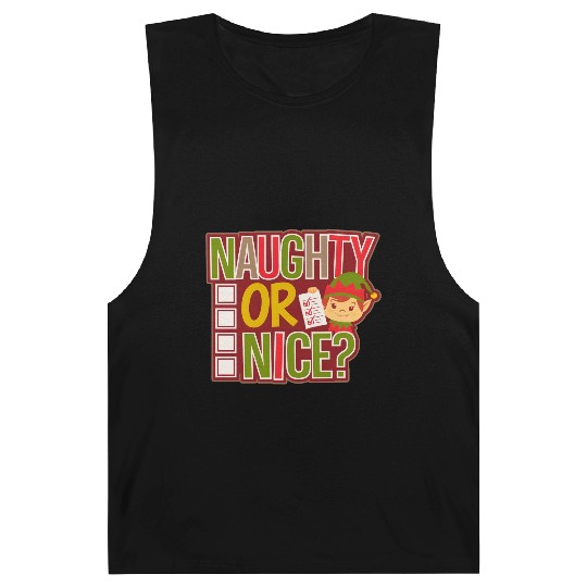 Playful Elf Naughty or Nice Holiday Fun Barnard Tanks