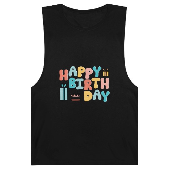 Happy Birthday Typography Art with Cake & Gifts Barnard Tanks