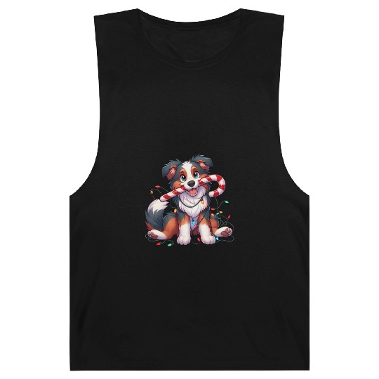 Christmas Dog Australian Shepard Lights Barnard Tanks