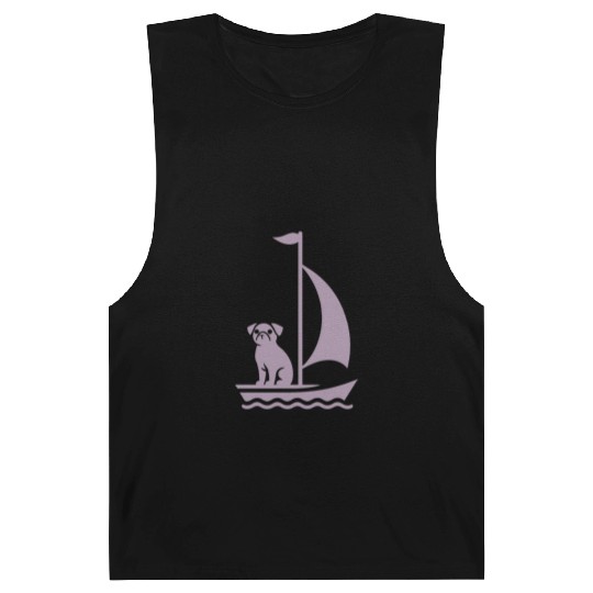 Pug in Boat Silhouette Sailing Minimalist Barnard Tanks