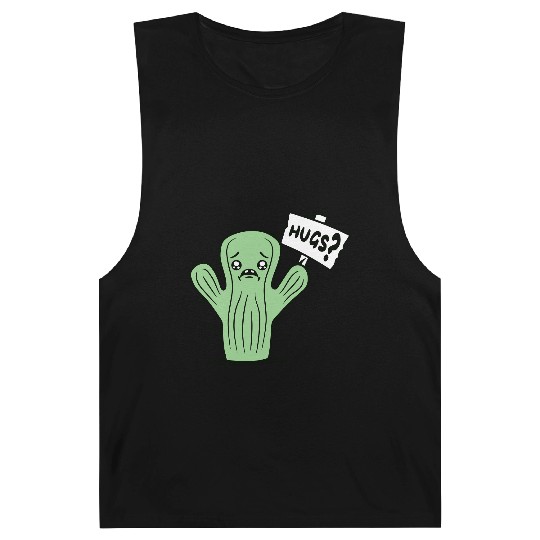 Funny Cactus Sad Face Hugs Sign Lonely Cry Comic Barnard Tanks