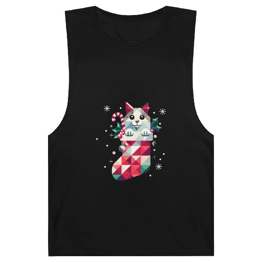 cute cat in a colorful Christmas stocking Barnard Tanks