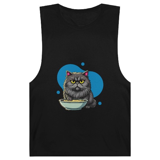 Persian Cat with Food Bowl - Adorable Cartoon Styl Barnard Tanks