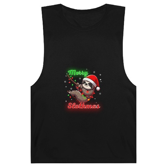 Merry Slothmas Sloth In Santa Hat Christmas Barnard Tanks
