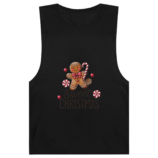 Happy gingerbread man with candy cane Barnard Tanks