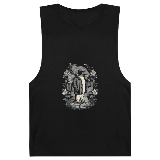 Dark Cottagecore Penguin in Vintage Garden Barnard Tanks
