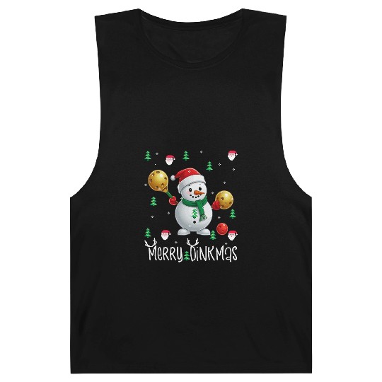 Merry Dinkmas with Christmas Pickleball Snowman Barnard Tanks
