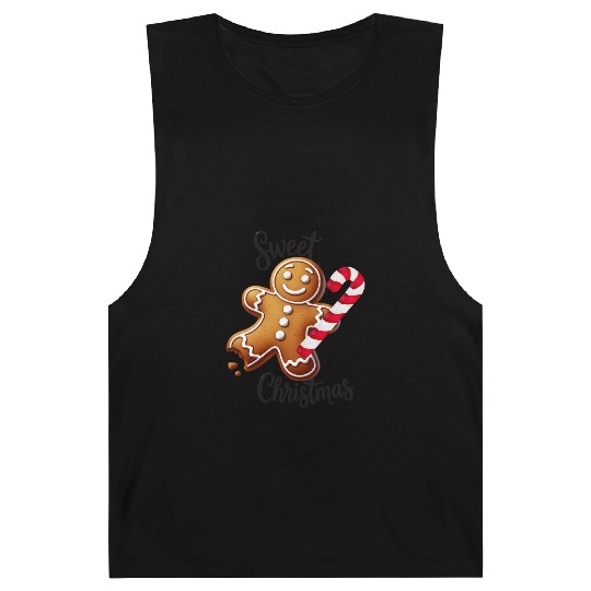 Happy gingerbread man with candy cane Barnard Tanks