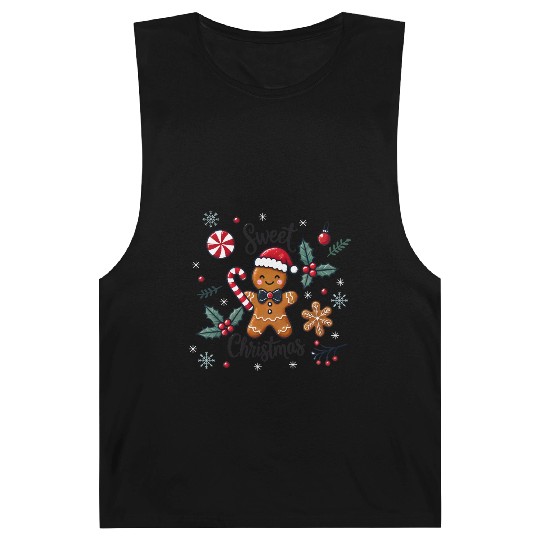 Happy gingerbread man with candy cane Barnard Tanks