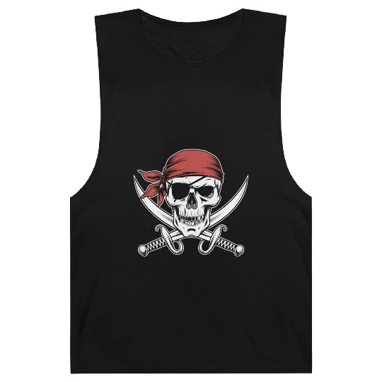 Pirate Skull Crossbones Red Bandana Jolly Roger Barnard Tanks