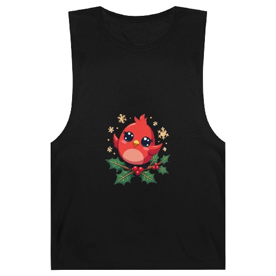 Elegant Christmas Cardinal on Holly Branch Barnard Tanks