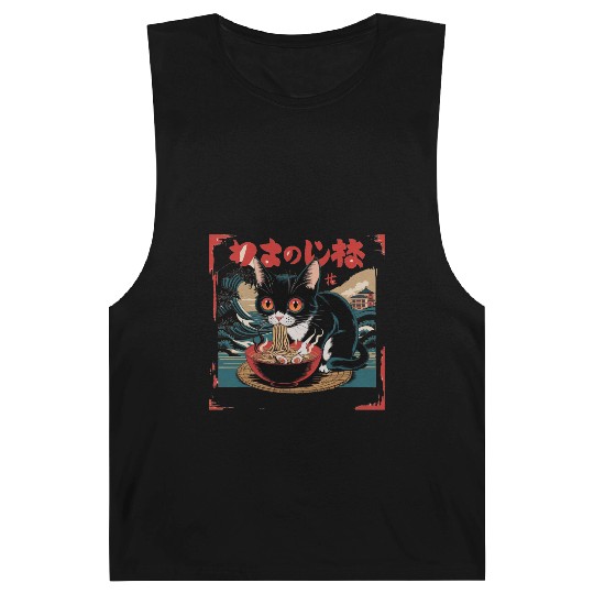 Funny Cat Ramen Japanese Cute Cat Barnard Tanks