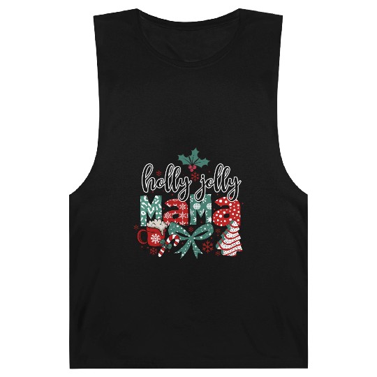 Holly Jolly Mama Coquette Bow Christmas Barnard Tanks
