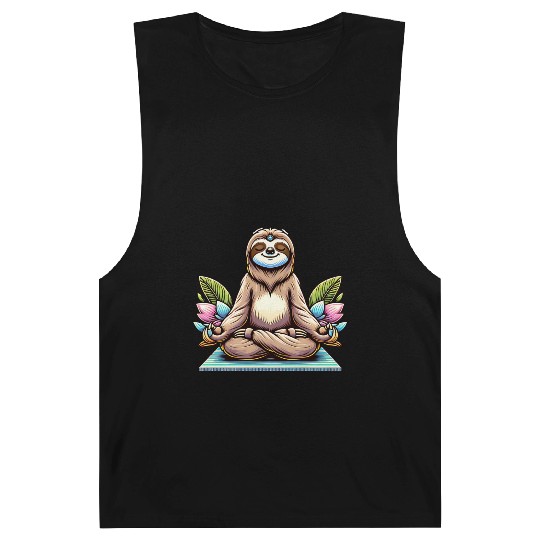 Meditative Sloth with Lotus Flowers Tranquility Barnard Tanks