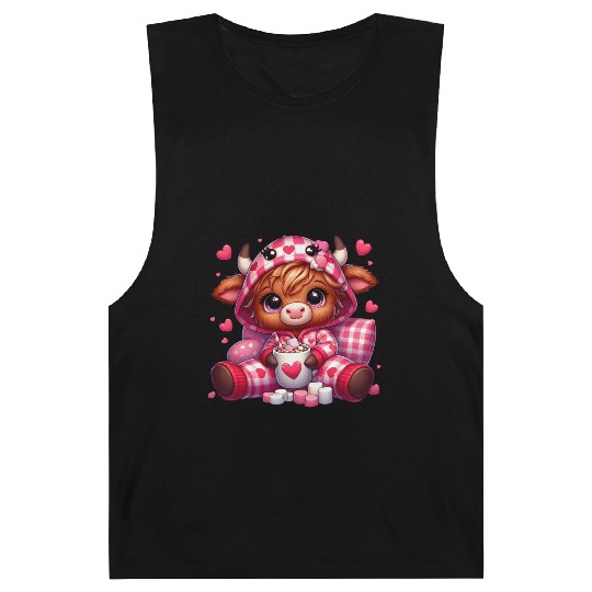 Cute cartoon valentines highland cow Barnard Tanks