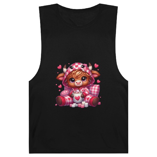 Cute cartoon valentines highland cow Barnard Tanks
