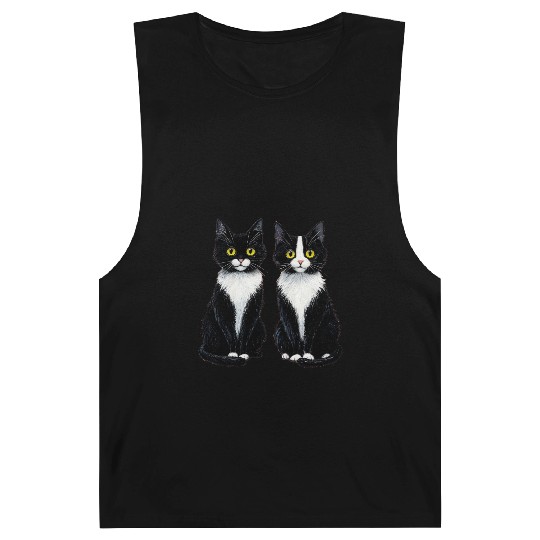 Elegant Black and White Cat Illustration Barnard Tanks