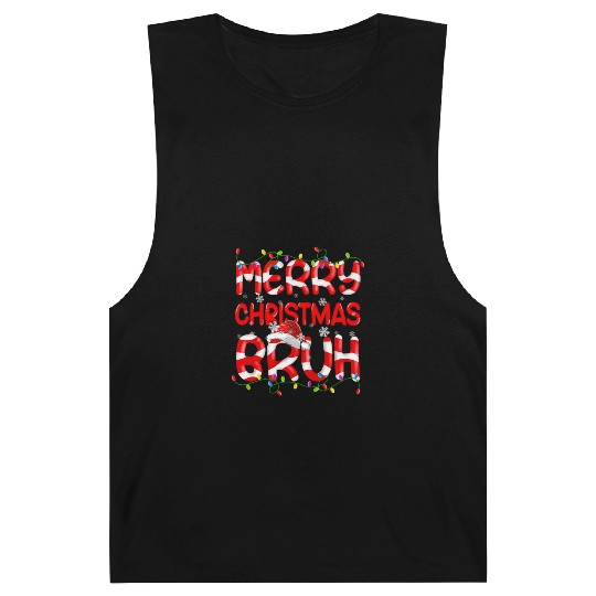 Merry Christmas Bruh Xmas Lights Santa Hat Candy Barnard Tanks