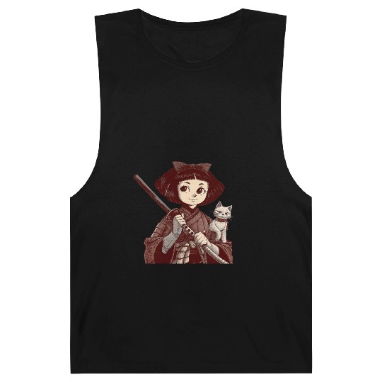 Chibi Samurai Warrior Cat Companion & Blossoms Barnard Tanks