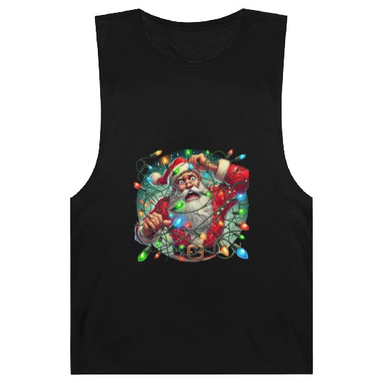 Funny Christmas Santa: Tangled in Lights Barnard Tanks