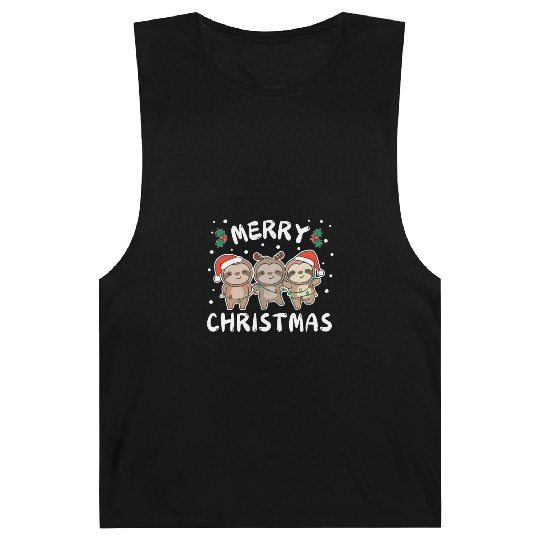 Merry Christmas Cute Sloth Festive Lights Sloth Barnard Tanks