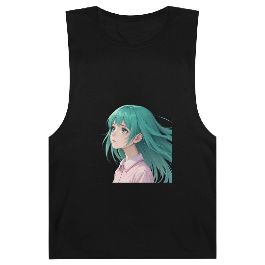 Teal Tresses: A Vision of Anime Serenity and Wonde Barnard Tanks