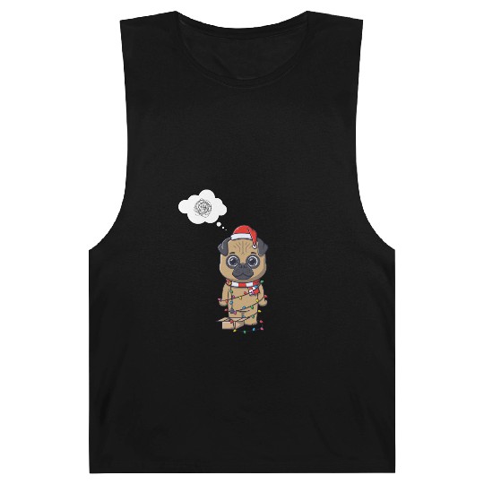 Festive Pug in Holiday Lights Barnard Tanks