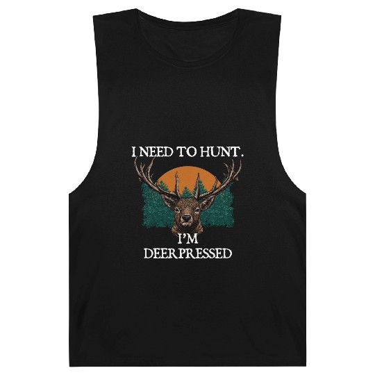Im DEERpressed Deer Hunting Elk Hunter Funny Dad Barnard Tanks