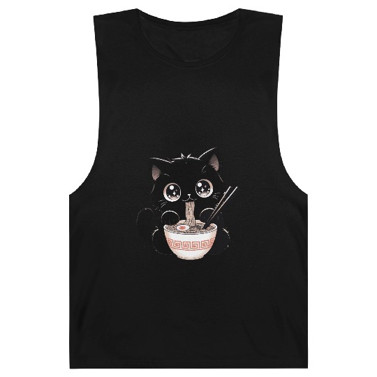 Cute Kawaii Cat eating Ramen Asian Food Gift Barnard Tanks