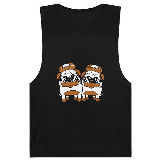 Two Dogs Pug Sunglasses Cap Teenager Team Friends Barnard Tanks