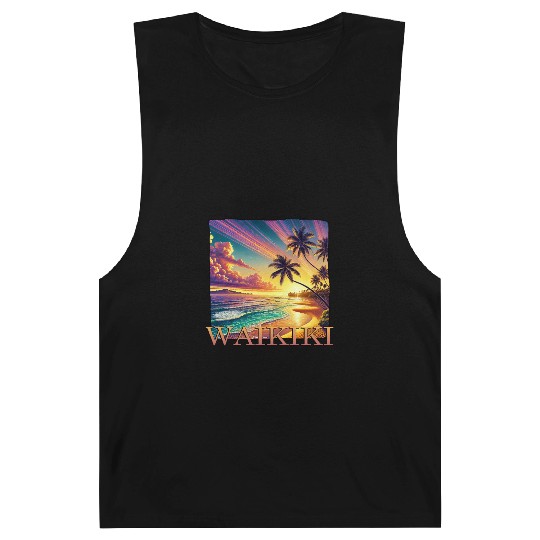 Waikiki Beach Sunset Palm Trees Sea Barnard Tanks