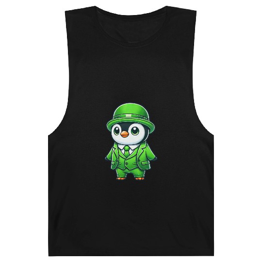 St. Patrick's Day Penguin cute green suit cartoon Barnard Tanks